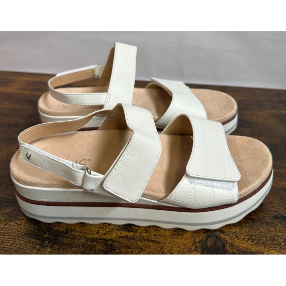 Vionic Phoenix Brielle Platform Wedge Sandal Size 9 White Crocodile Backstrap - Picture 6 of 13